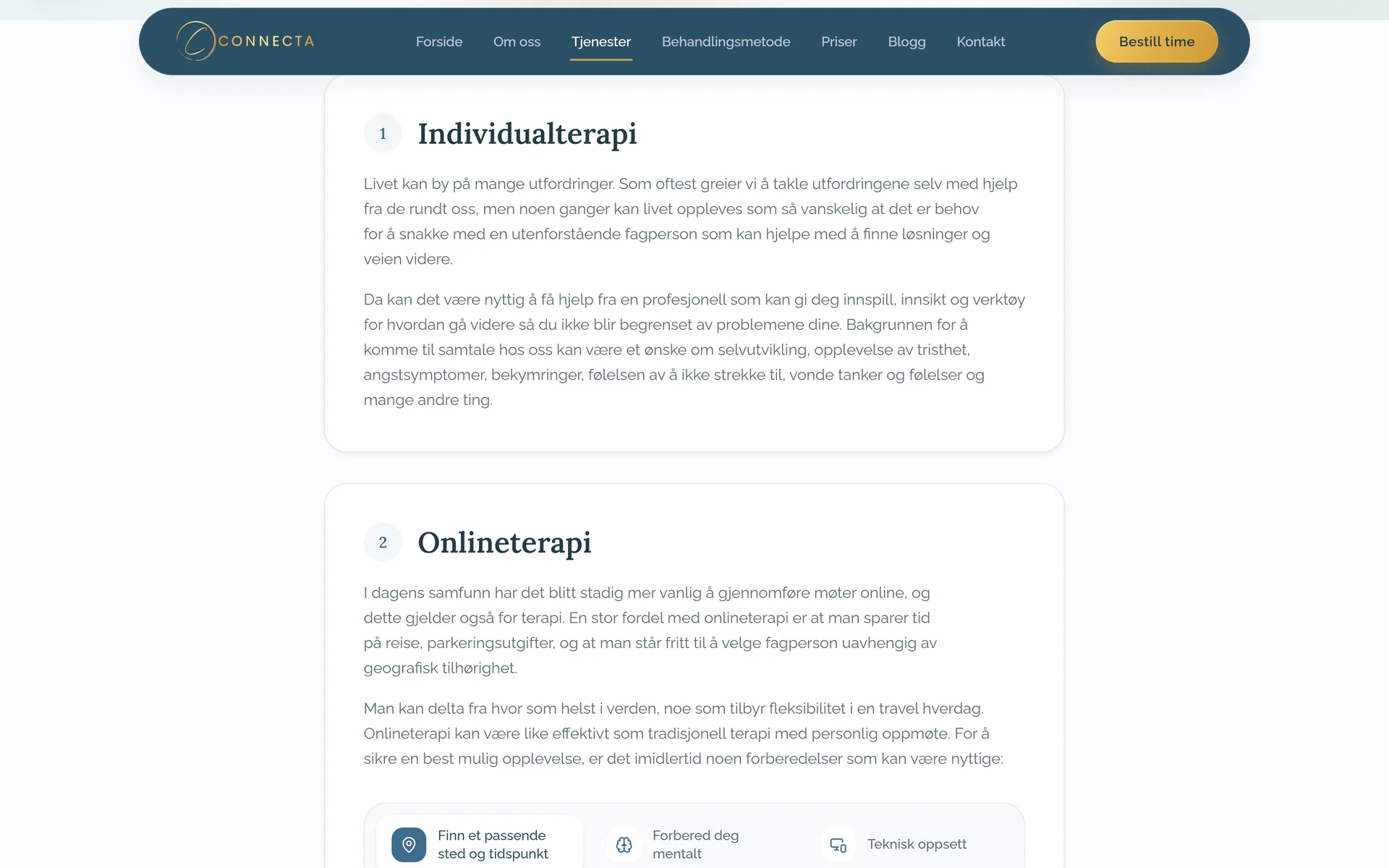 Tjenester etter: nummererte seksjoner med luft rundt og tydelige overskrifter.